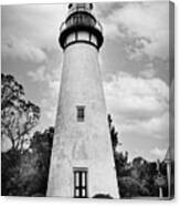 Amelia Island Lighthouse In The Clouds In Black And White Canvas Print