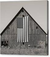 American Flag And Barn Sepia Canvas Print