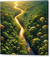 An Aerial View Of A Lush Tropical Rainforest With A River Snaking Through It Canvas Print