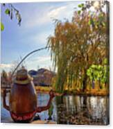 An Epic Fishing Hole -  Humpty Dumpty Catches A Fish At The Voyager Hall Pond On Epic Systems Campus Canvas Print