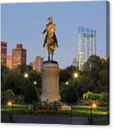 An Equestrian Statue Of George Washington In Boston's Public Garden Illuminated At Dusk Canvas Print