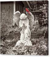 Angel In The Garden In Vintage Sepia Canvas Print