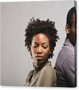 Angry African American Couple Standing Back To Back Canvas Print