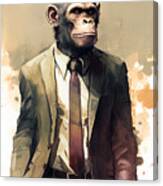 Ape In Suit Watercolor Hipster Animal Retro Costume Canvas Print