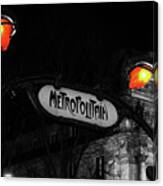 Art Nouveau Metro Subway Entrance Sign Paris France Night Noir Color Splash Red Canvas Print