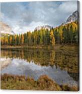Lake Antorno In Autumn Italian Dolomiti Canvas Print
