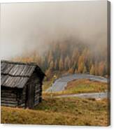 Autumn Landscape With Wooden Chalet Dolomiti Italian Apls Canvas Print