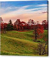 Autumn Red Trees And Red Barn Panorama Canvas Print