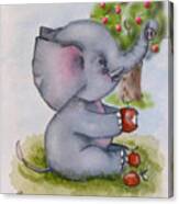 Baby Elephant Loves Apples Canvas Print