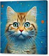Background Blue Space C Cute Pet Adorable Animal Portrait Copy Felino Domestic Young Looking Happy Furry Purebred Pretty Beautiful Face Hair Fluffy White Kitten Funny Sweet Banner Expression Baby Canvas Print