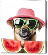 Background White Watermelon Glasses Sun Wearing Dog Cute H Children Woman Goggles Sunglasses Smile Beauty Summer Person Funny Baby Cartoon Face Boy Fashion Beach People Fun Canvas Print