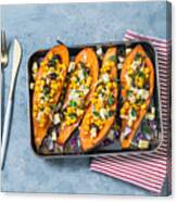 Baked Sweet Potatoes With Corn Tofu  Olives Canvas Print