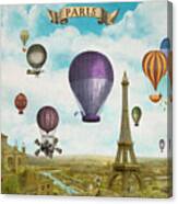 Hot Air Balloons Over Paris, Hot Air Balloon Eiffel Tower Canvas Print