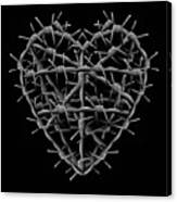 Barbed Wire Heart On Black Canvas Print