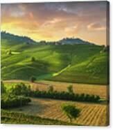 Barolo Wine Vineyards And La Morra Town. Langhe, Italy Canvas Print