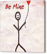 Be Mine- Naive Valentine Stick Man With Red Heart Balloon Canvas Print