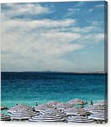 Beach Umbrellas On Beach Of The City Of Nice Canvas Print