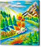 Bear Mountain Autumn Pastel Chalk Drawing Digitally Altered Canvas Print