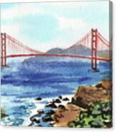 Beautiful Golden Gate Bridge San Francisco Bay Watercolor Canvas Print