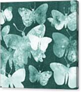Beautiful Happy Light Airy Teal Blue Butterflies In The Watercolor Sky Ii Canvas Print