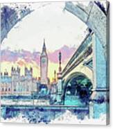 Big Ben From The Westminster Bridge Watercolor Travel Poster By Asar Studios Canvas Print