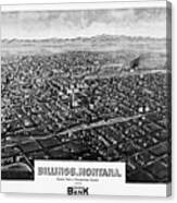 Billings Montana Antique Map Birds Eye View 1904 Black And White Canvas Print