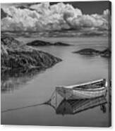 Black And White Of A Boat In Peggy's Cove Harbor Canvas Print