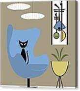 Black Cat In Blue Egg Chair Canvas Print