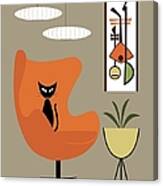 Black Cat In Orange Egg Chair Canvas Print