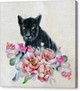 Black Panther With Flowers Canvas Print