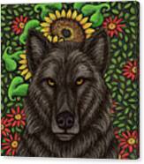 Black Wolf Sunflowers Canvas Print