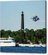 Blue Angels Over Pensacola Lighthouse And Ferry Canvas Print