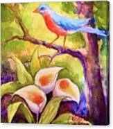 Blue Bird Whispers Canvas Print
