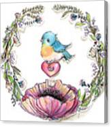 Blue Bird Wreath Canvas Print