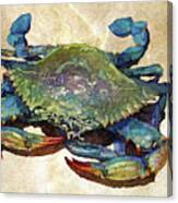 Blue Crab On Beige Canvas Print