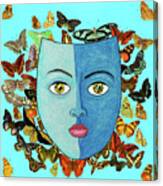 Blue Mask On Butterfly Swarm Canvas Print