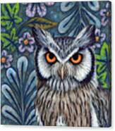 Blue Scops Owl Floral Canvas Print