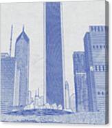 Blueprint Drawing Of Chicago Skyline, Illinois, Usa - 34 Canvas Print