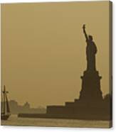 Boat Near Statue Of Liberty, New York Canvas Print