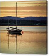 Boat On A Lake At Sunset Canvas Print