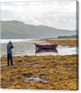 Boat Seaweed And Photographer In Isle Of Skye, Uk Canvas Print