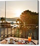 Breakfast On The Balcony With Sunshine Canvas Print