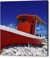 Brilliant Red Boat On Cozumel Beach Canvas Print