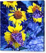 Bubbly Yellow Flowers With Butterflies Canvas Print