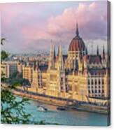 Budapest Parliament At Sunset Canvas Print