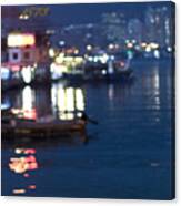 Burred Lights Reflected In Harbour Water Canvas Print