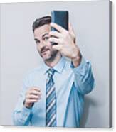 Business Man Doing Selfie. Canvas Print