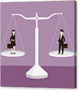 Businessman And Businesswoman On The Scale Canvas Print