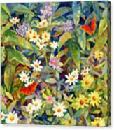 Butterfly Garden - Zinnia And Gulf Fritillary Butterflies Canvas Print