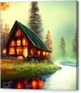 Cabin On A River Canvas Print